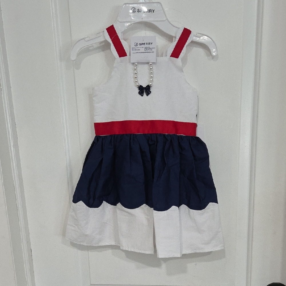 Sperry White and Navy Kids Dress with Bracelet
